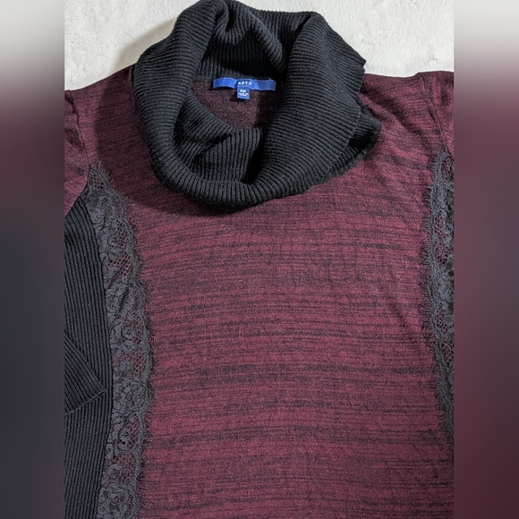 Apt 9 Sweater Lace Detail Cowl Neck Burgundy & Black Color Size Petite Medium - Picture 2 of 5